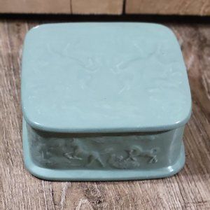 vintage handcrafted unicorn design  ceramic lidded trinket box